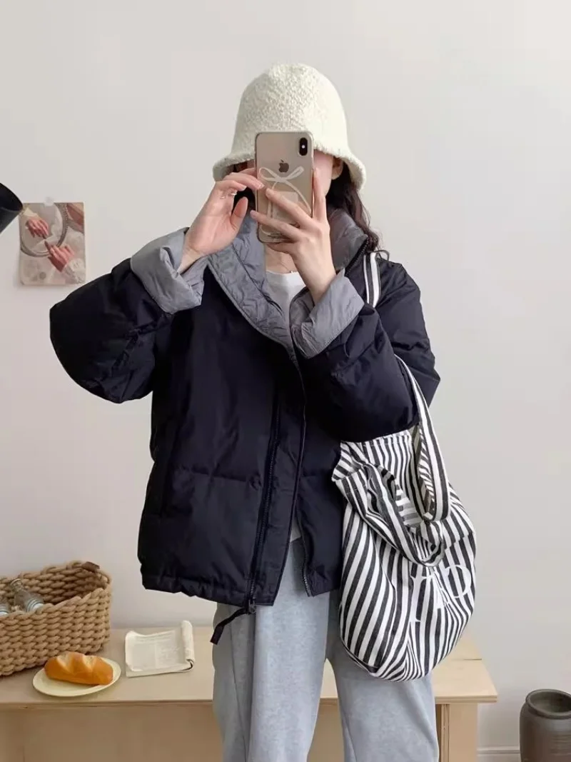 2025 nouvelle doudoune femme Version coréenne épais couleur contrastée duvet de canard blanc pain chaud manteau d'hiver W480