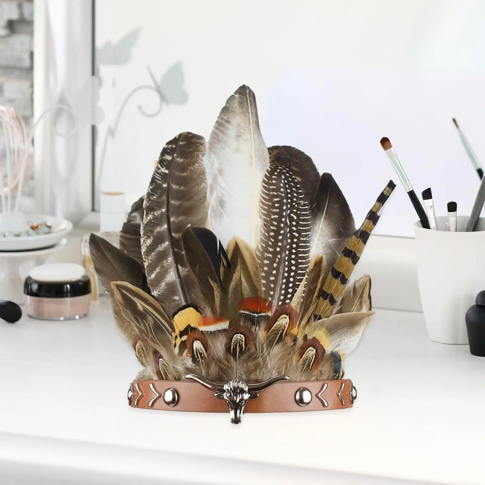 

Indian Feather Headband Costume Decoration Accessories Hairband Elastic for Party Dress up Festival Mardi Gras Stage Performance