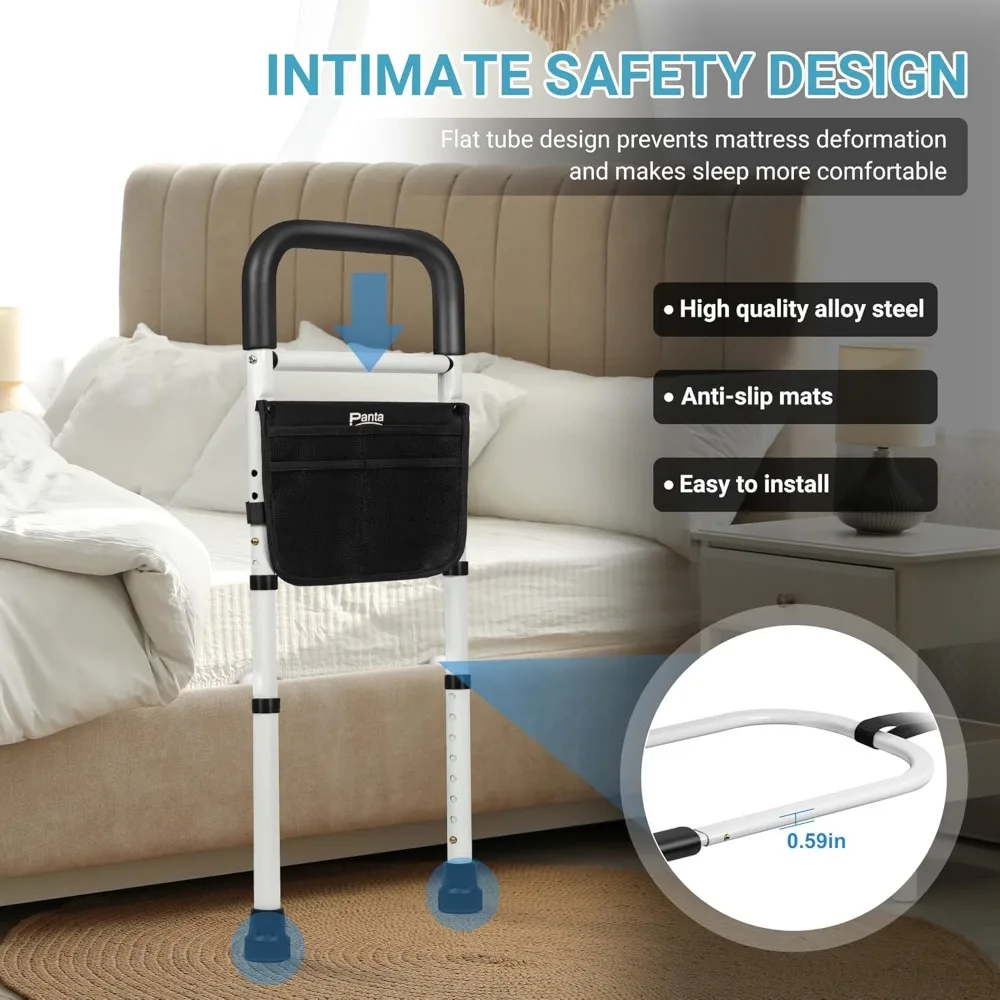 Bed Rails for Elderly Adults, Adjustable Bed Assist Rails for Seniors, Bed Side Rails with Support Legs and Storage Pocket