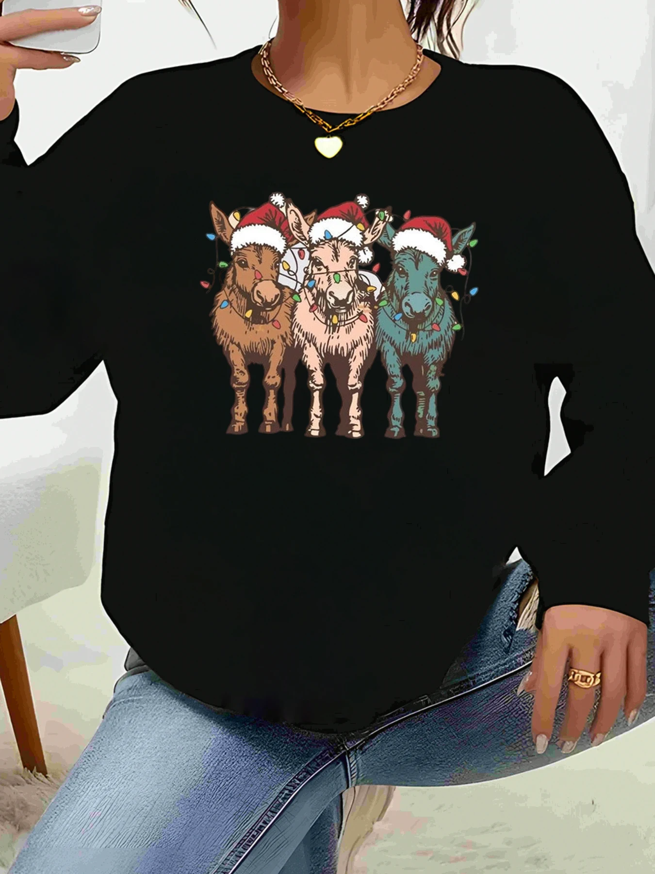 عيد الميلاد حمار طباعة سترة طويلة الأكمام عطلة حزب المرأة لباس غير رسمي #1