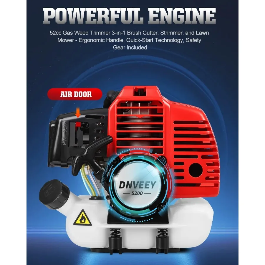 قاطع فرشاة آكل الأعشاب الغاز 3in1 52cc أداة تشذيب سلسلة شديدة التحمل لفرشاة كبيرة الحجم منخفضة الاهتزاز للأعشاب مع Sh قابل للفصل