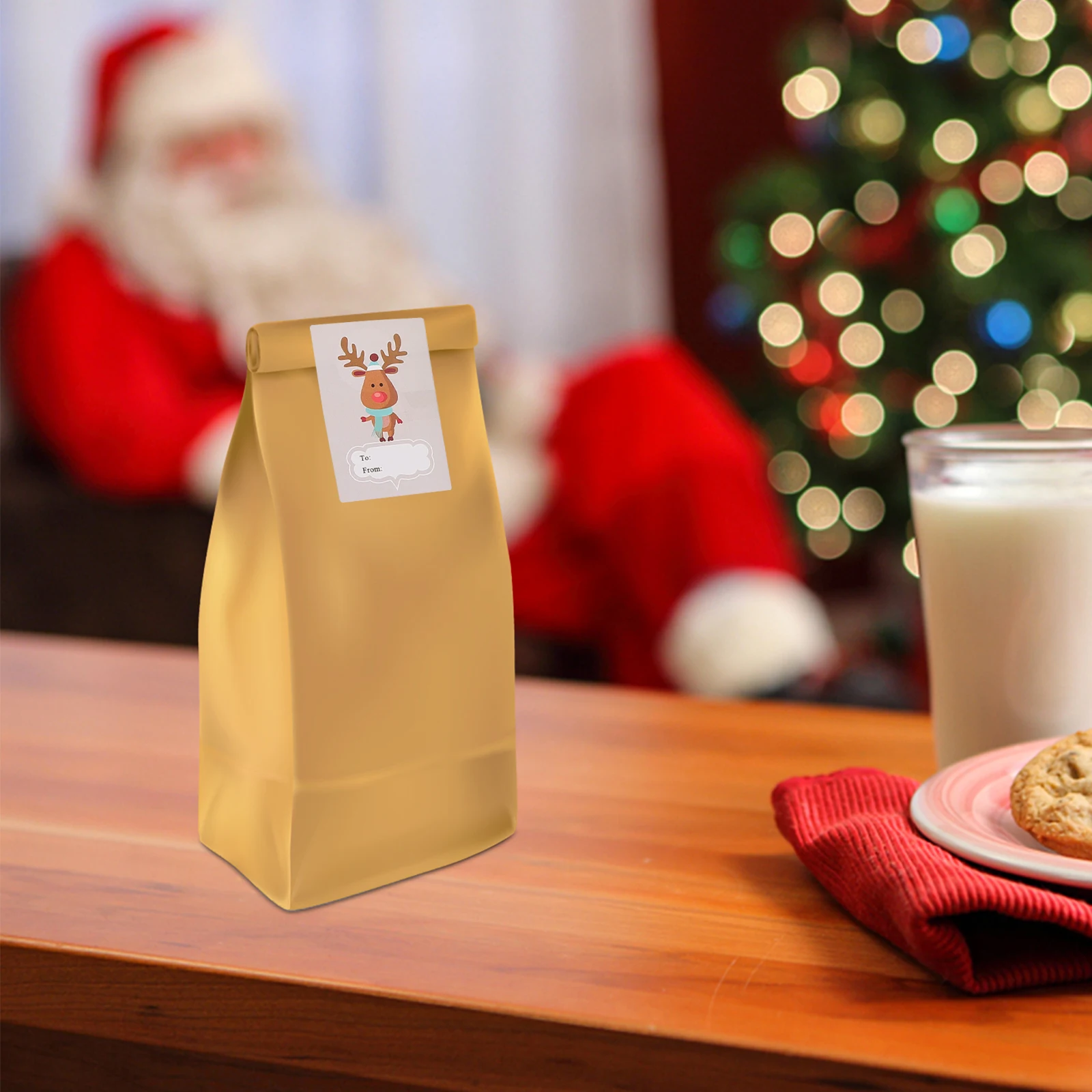 

Self Adhesive Stickers 2 Rolls Christmas Gift Bag Decals Decor Wrapping Seal Sealing Santa Envelope Cartoon Label Folder Tag