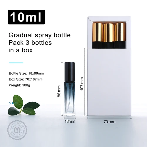 Imagen 2 del producto Botella de Perfume de 10ml, 1 caja de 3 botellas, botella de perfume de vidrio grueso degradado, atomizador de Perfume, caja de embalaje exquisita para regalo