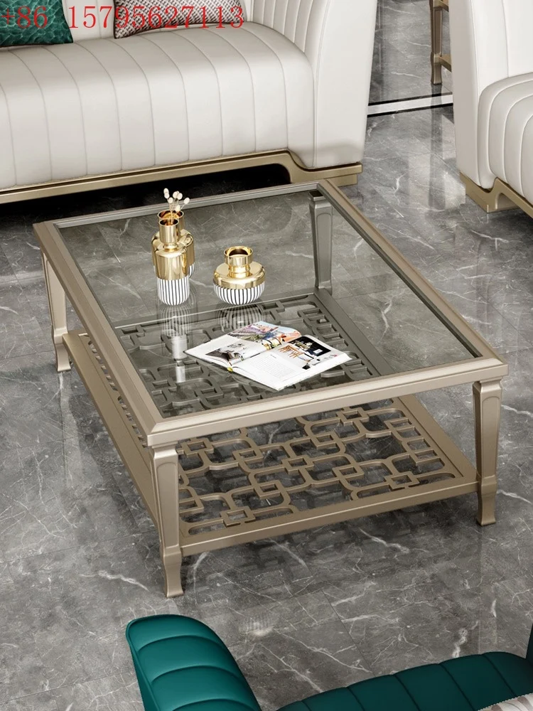 yj7 Italian light luxury tempered glass coffee table American solid wood model room square combination