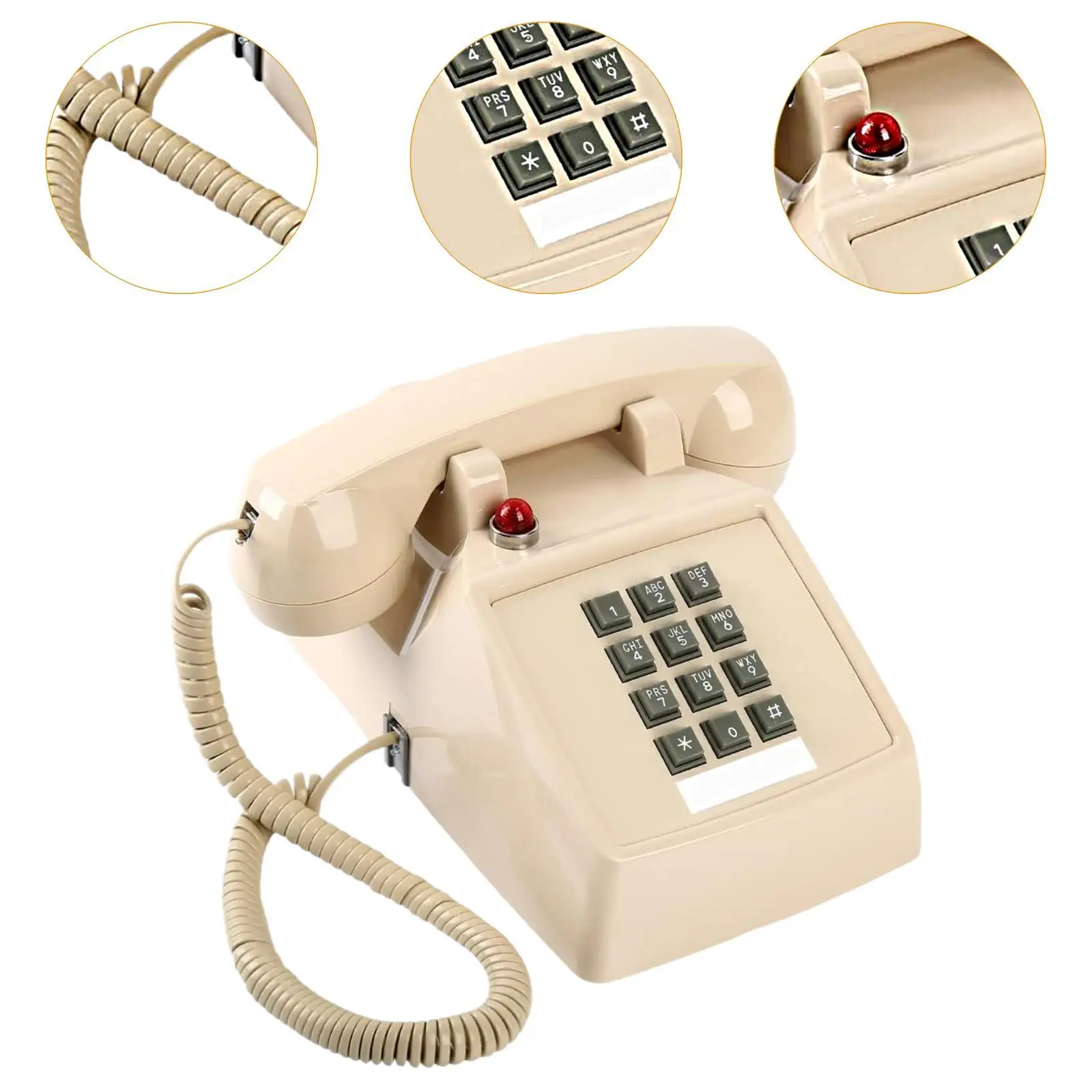 Vintage Design Wired Desk Telephone Easy to Operate Long Cord 3.66m Classic Home Phone with Metal Base for Office Reception