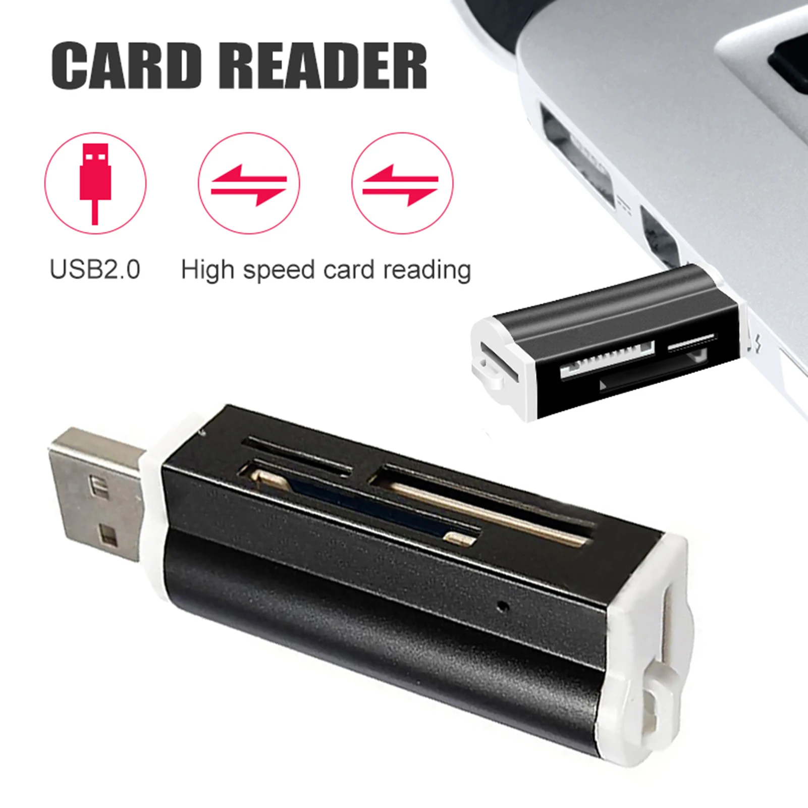 TF Flash Memory Card Reader para PC, Metal resistente shaped shaped shell, Acessórios para laptop