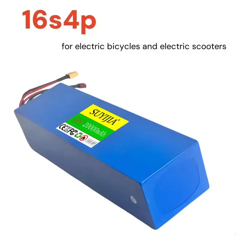 Electric Bicycle 18650 60V 20 Ah Li-ion Battery Pack for 67.2V Scooter Motorcycle 16S4P 3000W Rechargeable Battery with BMS