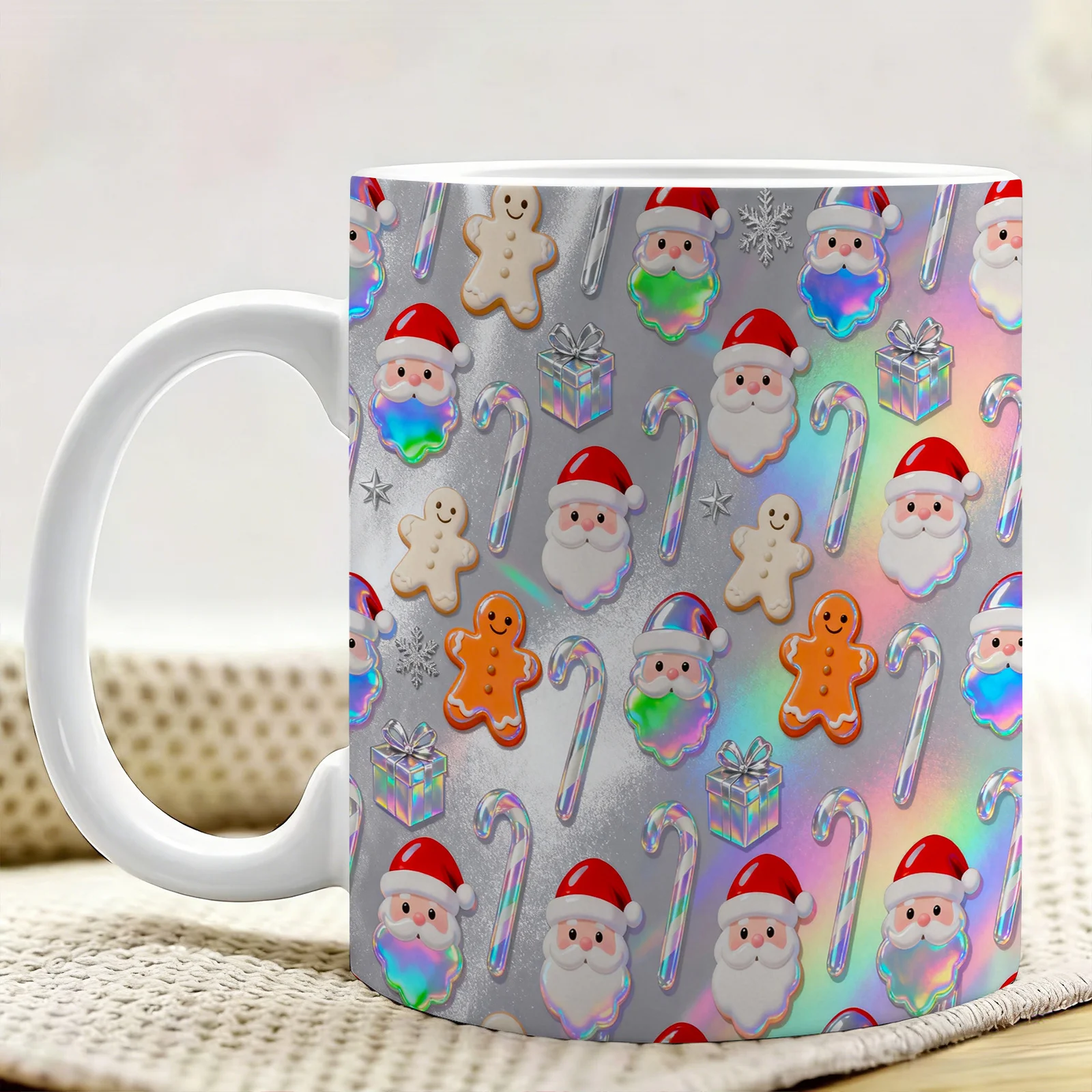1pc Christmas Elements Ceramic Coffee Mug with Double-Sided Pattern Design, Reusable, Easy to Hand Wash, 11Oz Stylish Cup, Perfect for Home Decor Or Office Water Cup, Ideal Gift for Friends