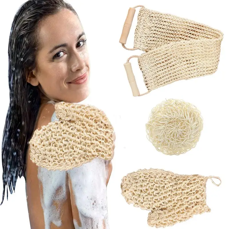 Back Scrubber For Shower 3-in-1 Body Scrubbing Glove Set Long Back Washer Sleeve & Bath Scrub Mitten For Deep Cleaning & Skin