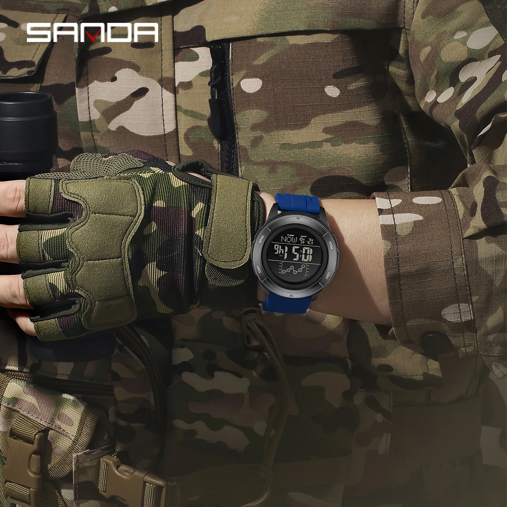 Reloj electrónico SANDA 2198 Timing para hombre, deportes de escalada al aire libre, resistente al agua, LED, Esfera Grande, reloj electrónico para hombre, reloj despertador