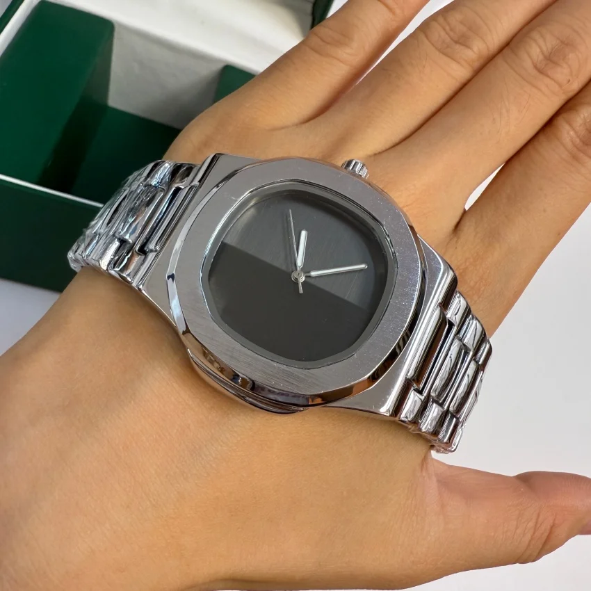 Mens Quartz Watch Color Changing Dial, Zinc Alloy Cushion Case Analog Wristwatch, Luxury Classic Silver Metal Bracelet for Men