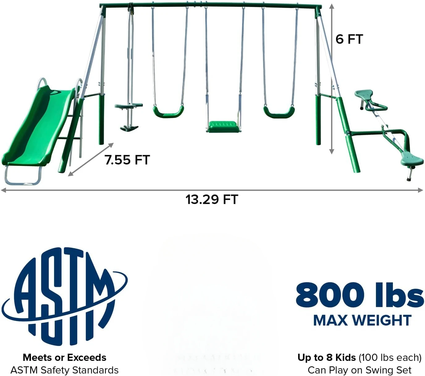 Ensemble de balançoire en métal Park Ridge, balançoire debout, 2 balançoires foetales romaines hypothétiques, Totter de tCirculation, toboggan ondulé de 5'