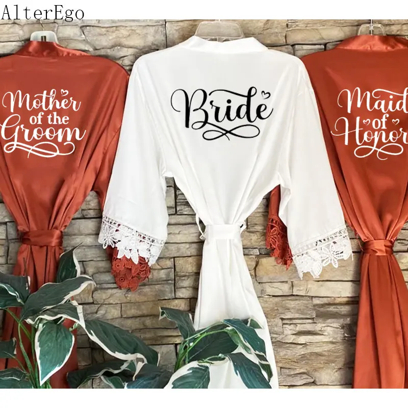 

Bridal Party Robes Bachelorette Party Gifts Robes For Bridesmaids Wedding Party Maid of Honor Robe Matching Lace Trim Kimono New