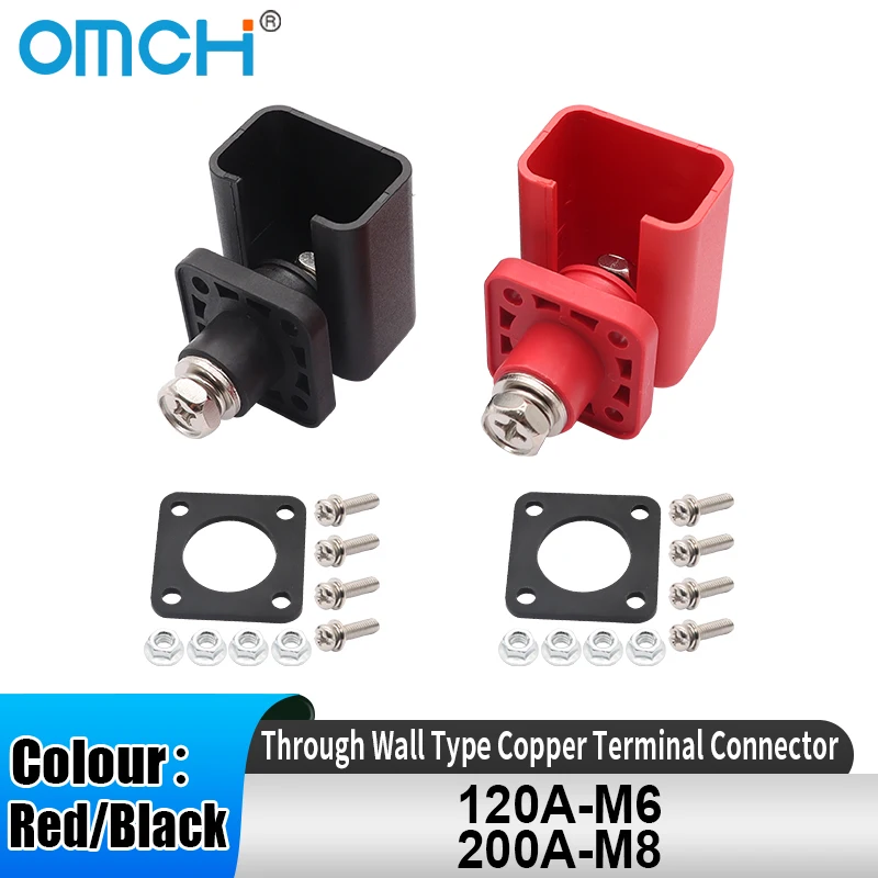 

OMCH Red/Black Through Wall Type Copper Terminal Connector 120A 200A High-Current Lithium Battery Energy Storage Terminal