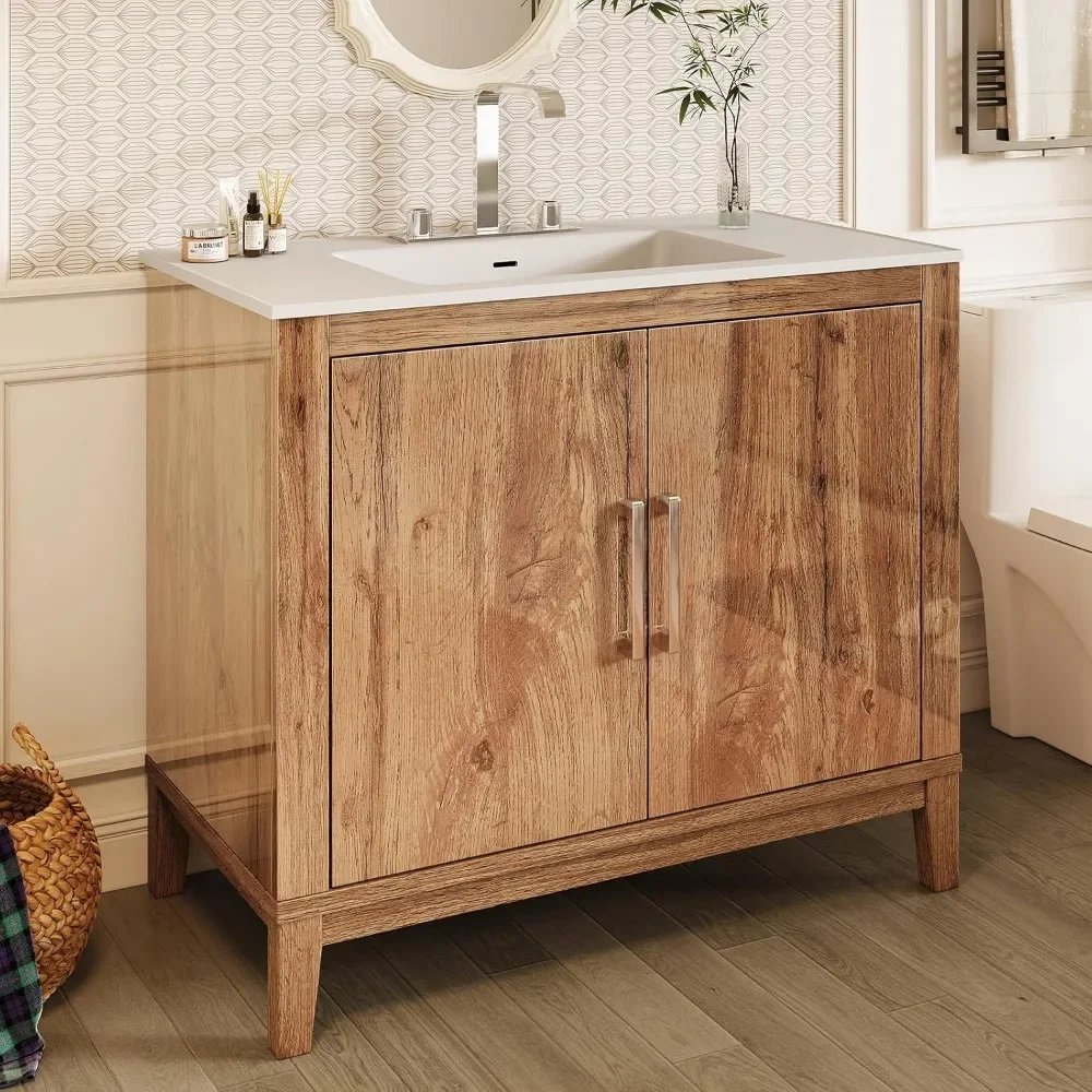 Bathroom Vanity with Sink Combo, Single Sink Bathroom Vanity with High Gloss Wood Grain, Farmhouse Bathroom Vanity