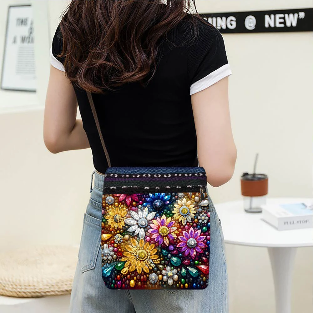 

Gem Flower Diamond Painting Shopping Bag Diamond Painting Crossbody Bag 5D Gem Dots Art Messenger Bag Commuting Bag for Shopping