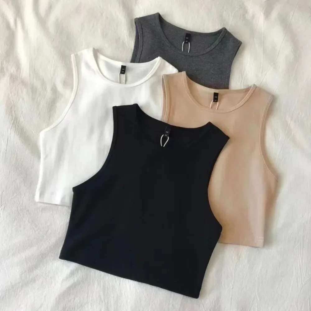 Summer Sleeveless Tops Women Retro White Crop Tops One-Piece Elastic Camisole Tank Tops Female Halter Vest Y2k Girls Slim Short