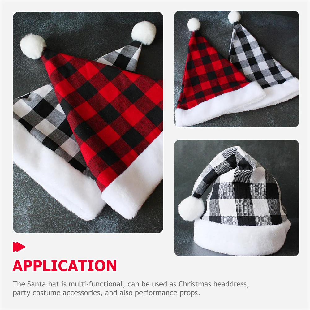 

Christmas Santa Hat Plaid Cloth Party Supplies Xmas Unisex Classic Christmas Costume Winter Warm Santa Hat Xmas Decoration