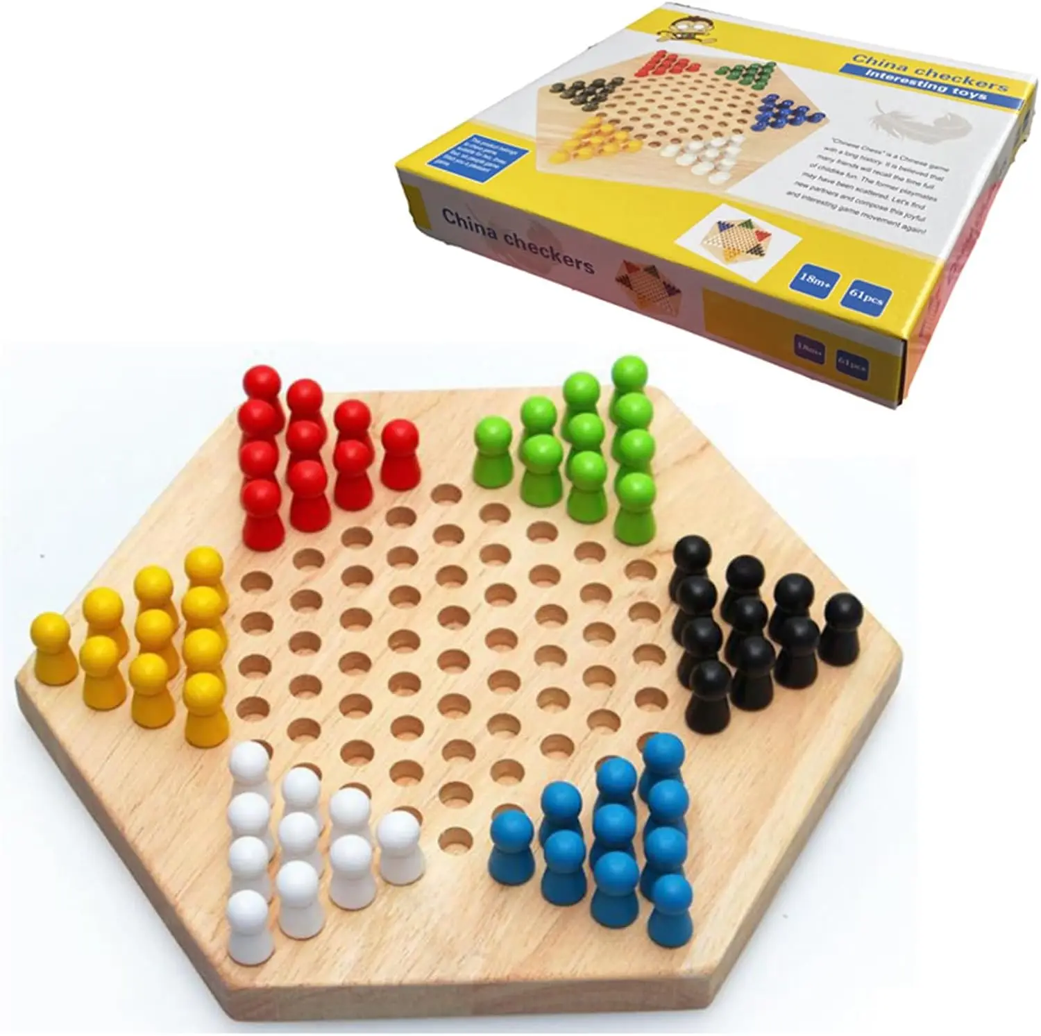 

Wooden Chinese Checkers Game Set, 60-Piece Strategy Puzzle Board Game for Kids & Adults