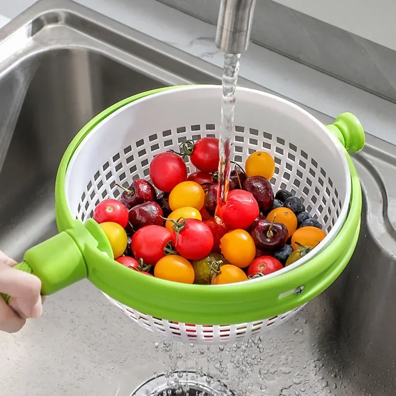 Salad spin dryer, vegetable cleaner, centrifugal water drain basket, Fruit cleaning basin, Kitchen dehydration tool