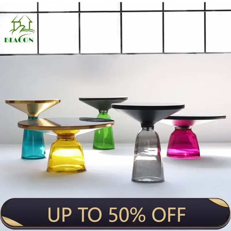 Nordic Living Room Coffee Table Tempered Glass Bell Coffee Tables Creative Round Bedroom Bedside Tables Leisure Coffee Tables