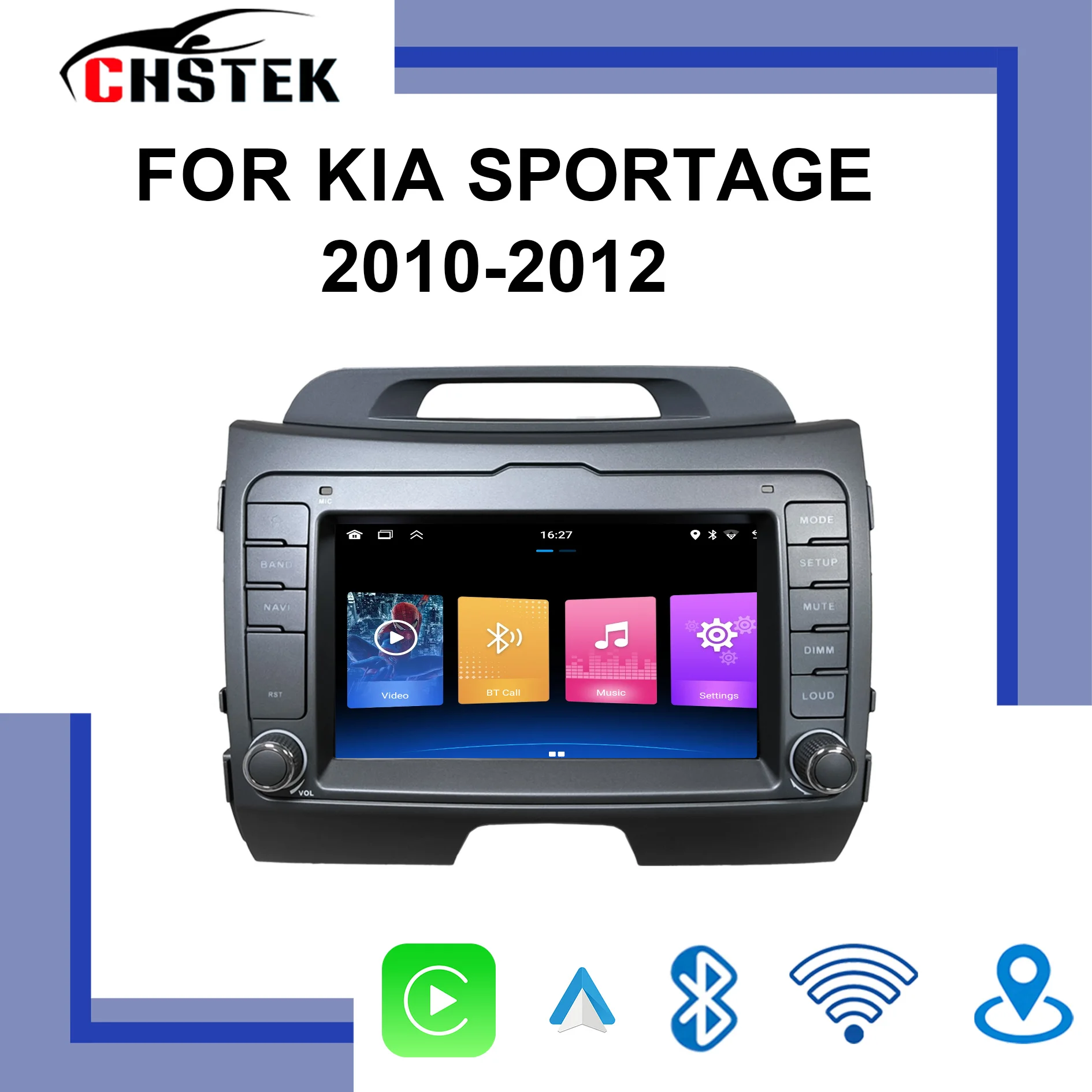 CHSTEK Bluetooth-Autoradio für Kia SPORTAGE 2010 2011 2012, kabelloses Carplay, Android Auto, Multimedia, GPS, WiFi, Navigation, 4G, Video