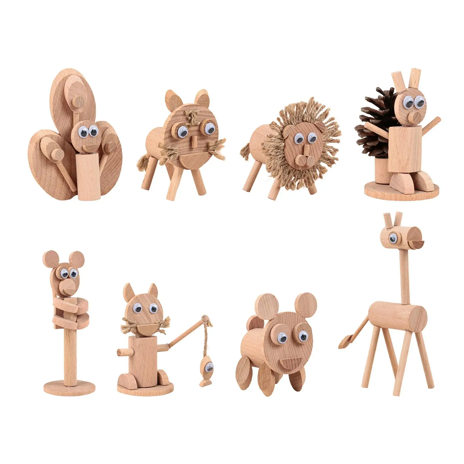 DIY Wooden Animal Decoration Educational Toys 3D Wooden Puzzle Small Animals Figurines Wood Crafts for Kids Birthday Gifts