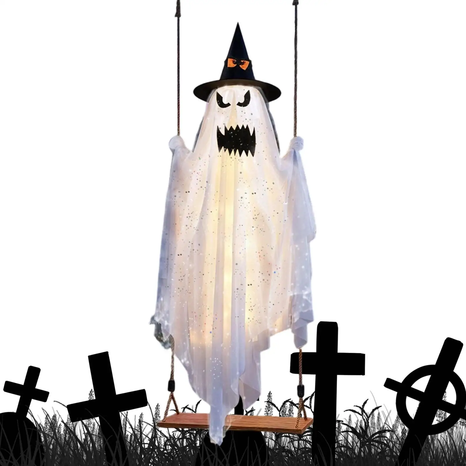 Halloween Ghost Decor With Hat Spooky Decorative Light-Up Yard Decor Outdoor Haunted House Halloween Props For Indoor Yard Lawn