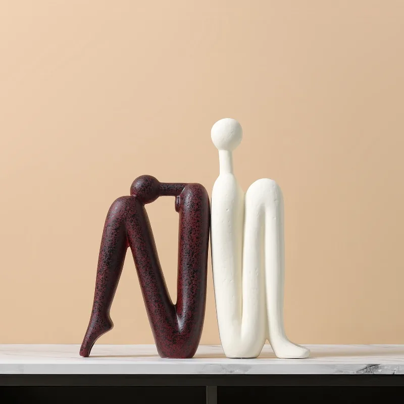 Vintage Distressed Stickman Bookend Back-to-Back Sculpture Ornament for Bookshelf Nightstand Entryway Decor
