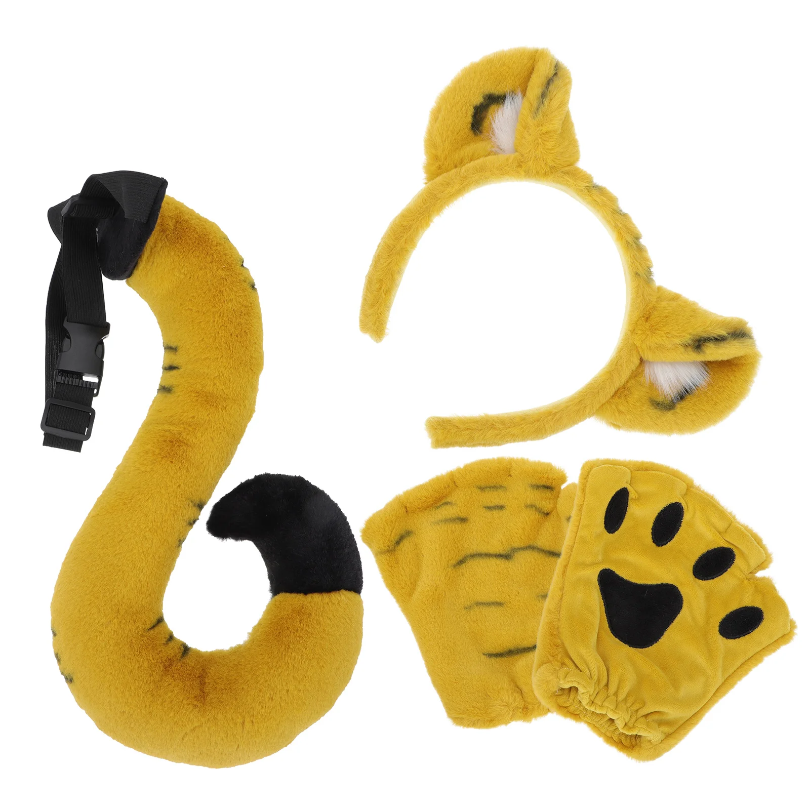 Kids Clothes Tiger Headband Set Ears Tail Clothing Animal Tails Cosplay Props Party Hairband Khaki Supplies Child