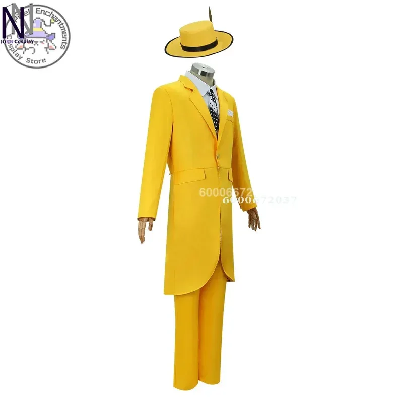 Máscara de Halloween, traje amarillo de Jim Carrey y disfraz de Cosplay, traje de juego de rol masculino, nueva ropa de Cosplay para fiesta de Halloween