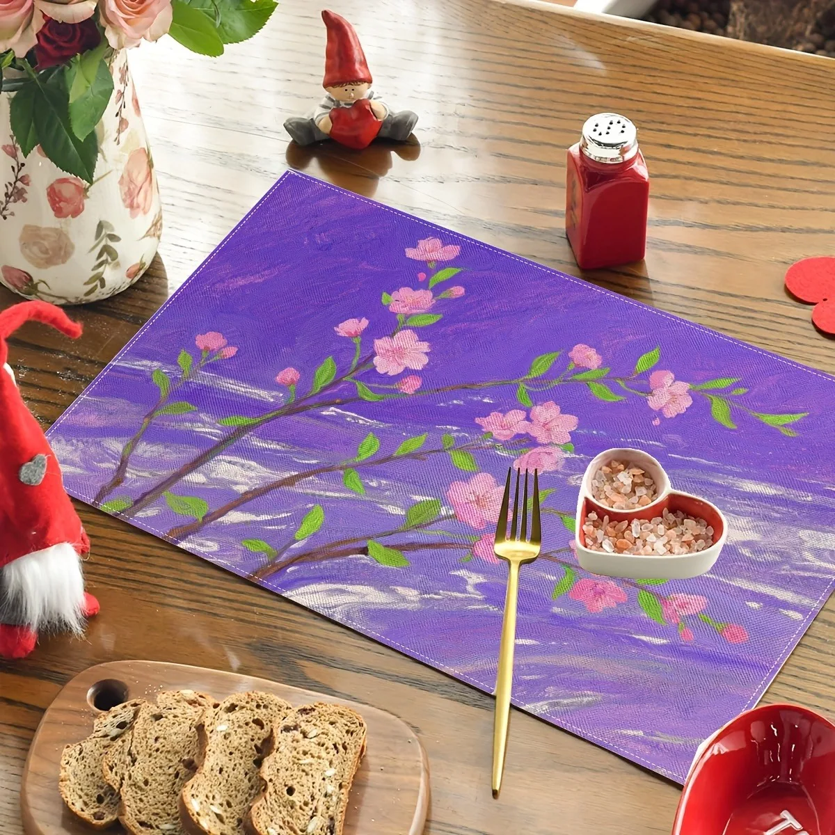 Artistic Flower Placemats Table Mat Oil‑Paint Style Sakura Branch Print for Dining Table Rustic Farmhouse Home Decor Accessories