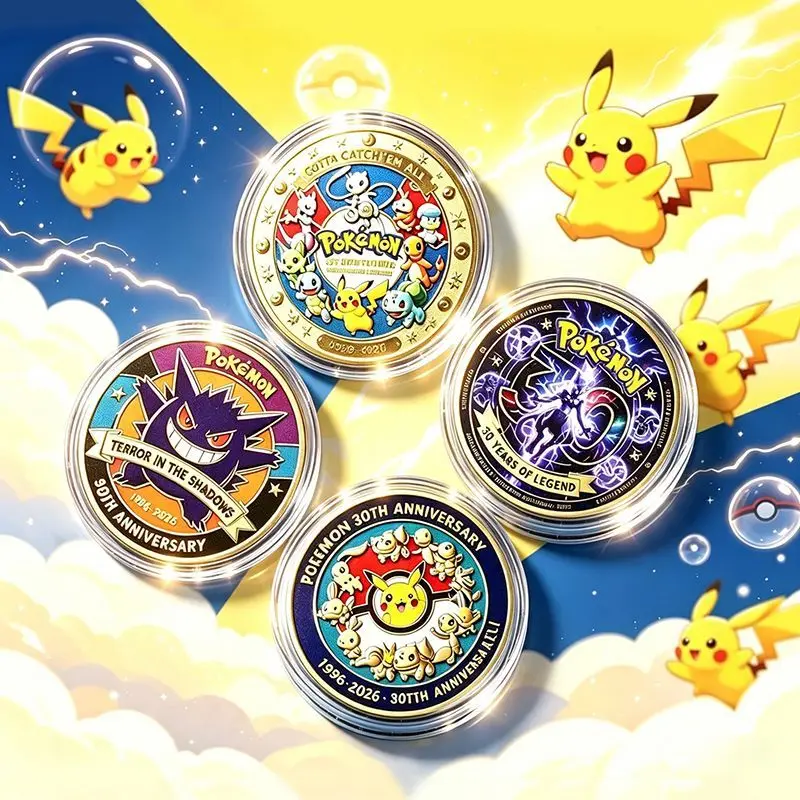 Pokémon 30. Jubiläums-Münze Pikachu Gengar Gedenkmünze Sammlermünze Anime-Medaille 1996-2026 Kinderspielzeug