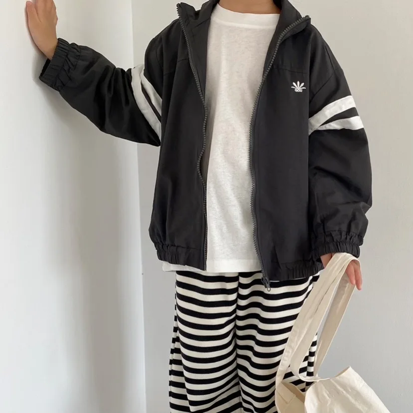 Korean version spring children\'s embroidery jacket Boys girls treasure Japanese collar jacket zipper shirt Baby sports sweater