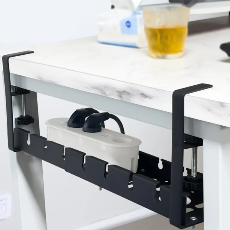 Heavy Duty Retractable Cable Organizer Tray - Iron Under Desk Cord Management for Office Home - view 2