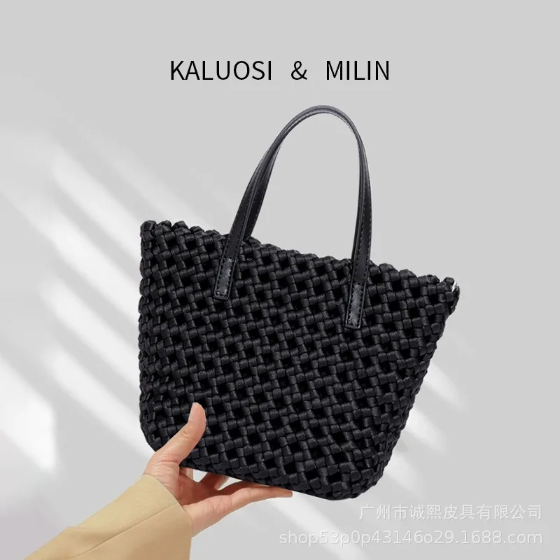 Leather Braided Handbags for Women Luxury Designer Quality Leather Tote Bags and Purses 2024 Fashion Trend Shoulder Bag Black