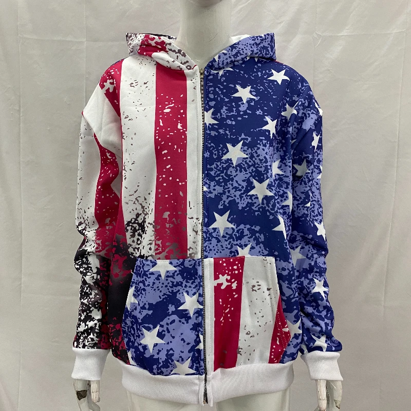 

Fashionable men's and women's hoodies, sportswear, couple's sportswear, fashion brand gradient national flag printed cardigan