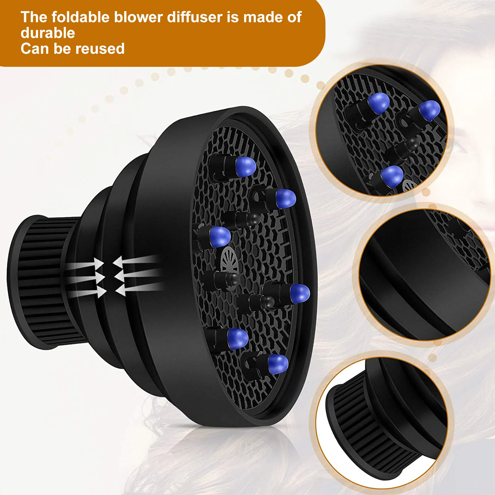 

1 пара силиконовых складных диффузоров для фена, портативный дорожный фен, аксессуар, съемный фильтр, термозащита, завиток