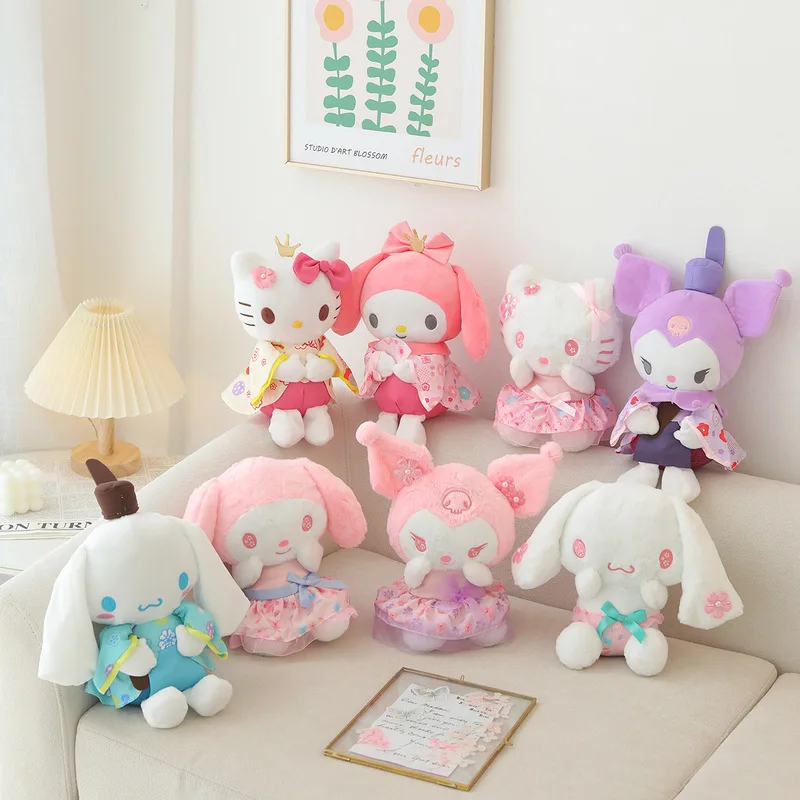 

20cm Japanese Series Cartoon Sanrio Kuromi Plush Toy Cinnamoroll Doll Cute Children Gift Kimono Cherry Blossom Melody Home Deco