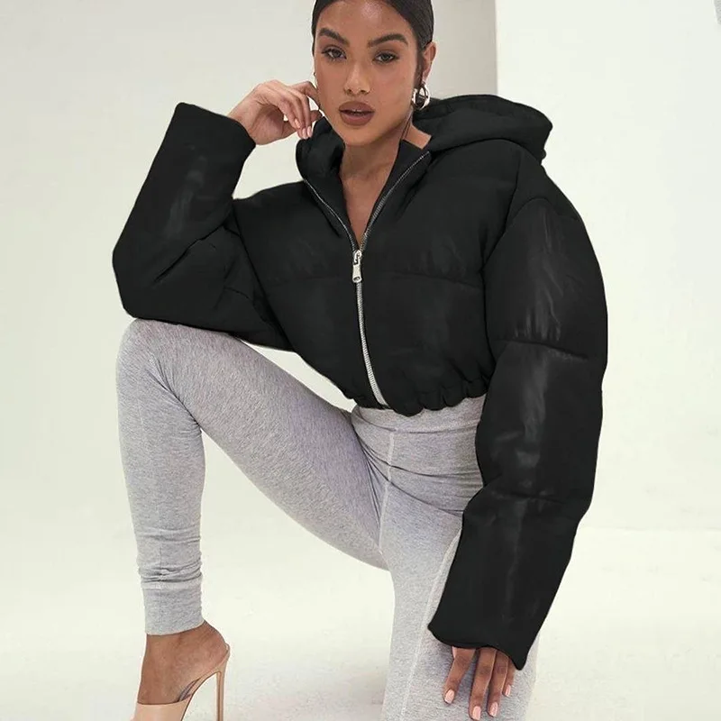 

Bubble Puffer Cropped Jackets Coats Thick Warm Down Coat 2023 Women Y2K Clothes Streetwear Winter Crop Hoodie Zip Up Jakcet