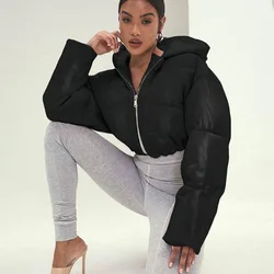 Bubble Puffer giacche ritagliate cappotti cappotto spesso caldo 2023 donne Y2K vestiti Streetwear inverno Crop felpa con cappuccio Zip Up Jakcet