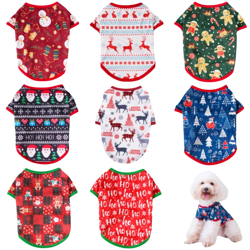 Christmas Dog Clothes for Small Dogs Cute Soft Dog Shirt Fashion Print Puppy Costumes Thin Cat Shirt Pet Pullovers Dog Supplies