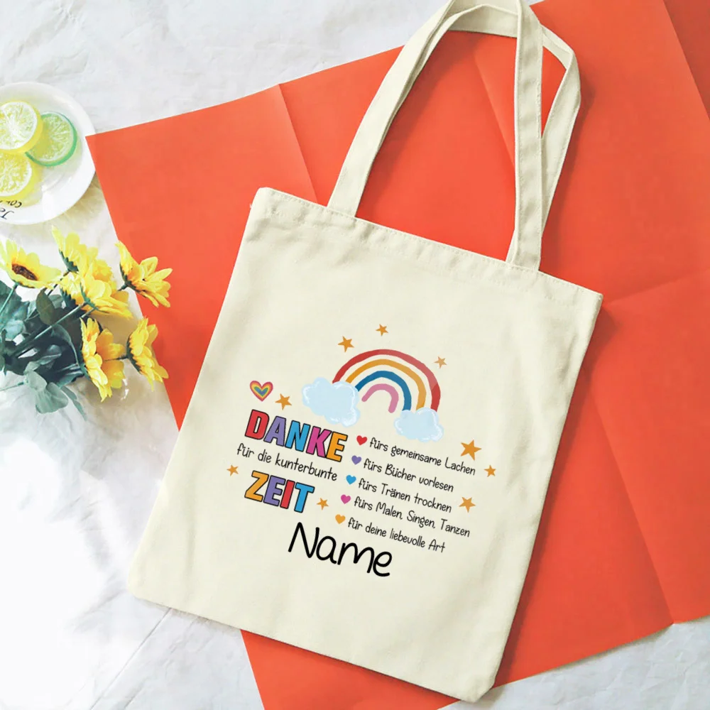 Personalized German Canvas Tote Bag Danke F R Die Tolle Zeit Design Reusable High Quality Beige Handbag for Women bags