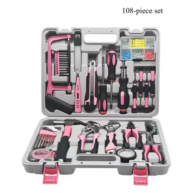 Manual hardware tool set Woodworking storage Electric tool box Household combination Pink set