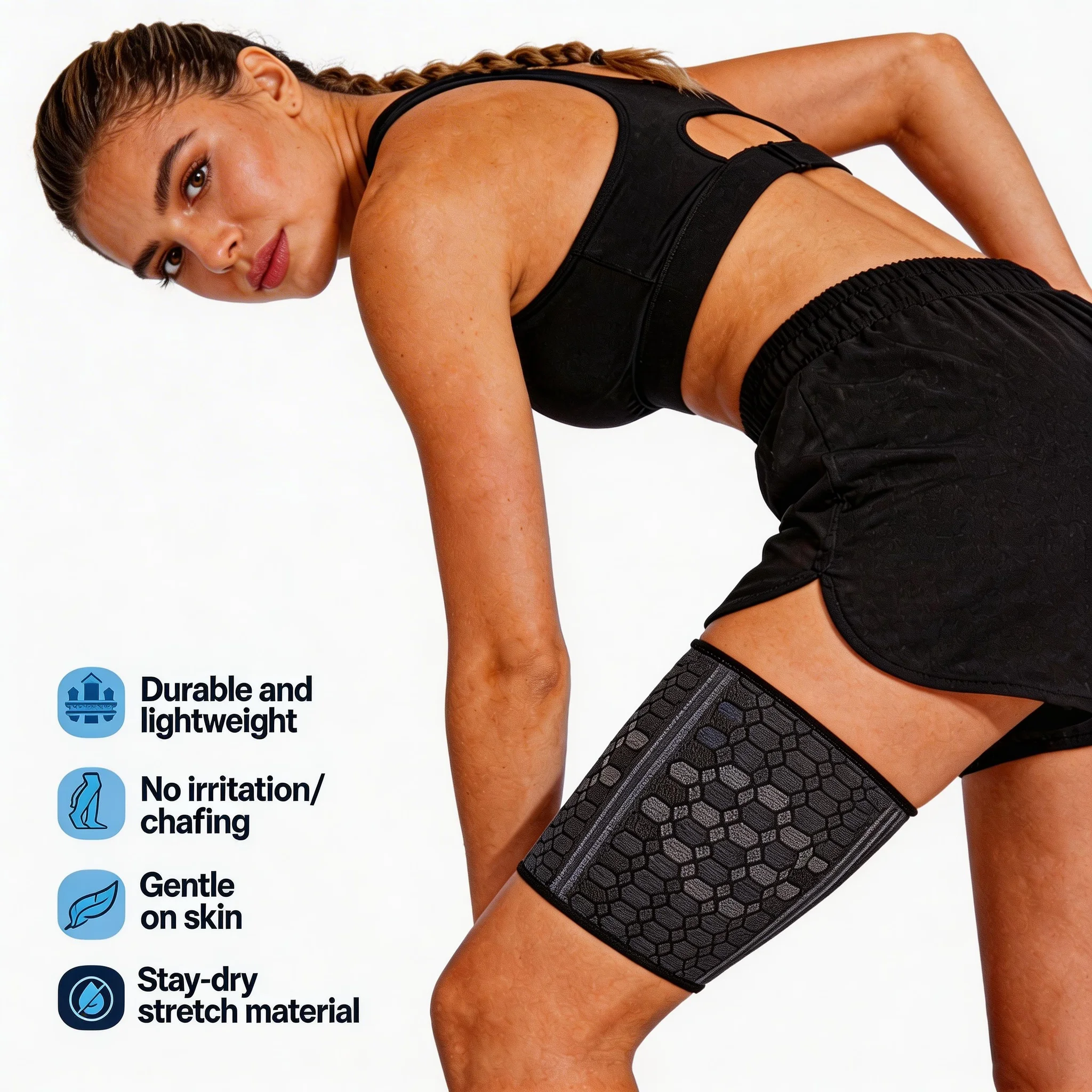 High Elastic Knitted Nylon Sports Thigh Protector, Compression Breathable Thigh Guard, Sweat-Wicking Running Support Gear