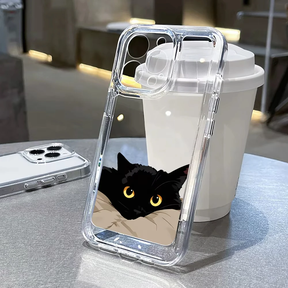 Black Cat Funny Pattern Phone Case For Samsung Galaxy S26 Ultra S25 S24 S23 FE S22 S21 Plus A53 A52 Clear Silicone Cover
