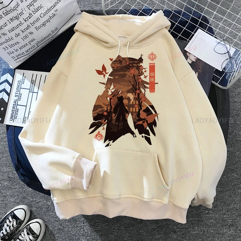 

Модная толстовка Kawaii Genshin Impact Harajuku, эстетичная одежда, милые толстовки с капюшоном HuTao, пуловеры с принтом аниме, уличная одежда унисекс