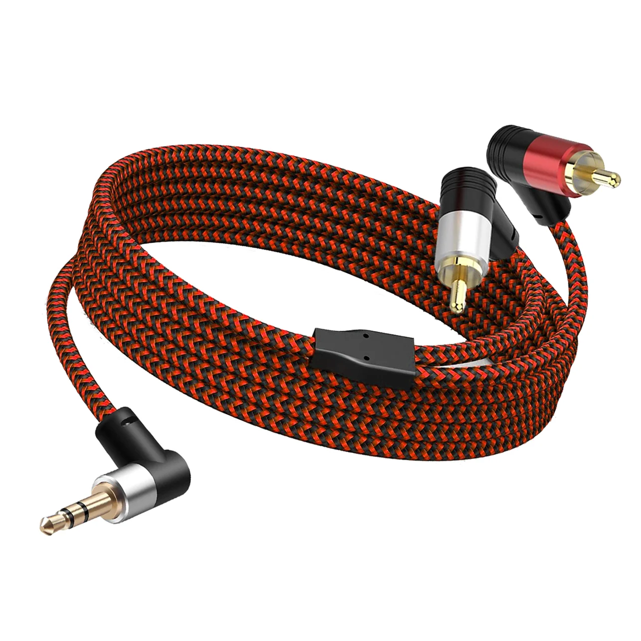 

90 Degree 3.5mm Male to 2 RCA Male Cable Durable Practical Multi-functional Right Angle Audio AUX Y Splitter Cord 1m-5m