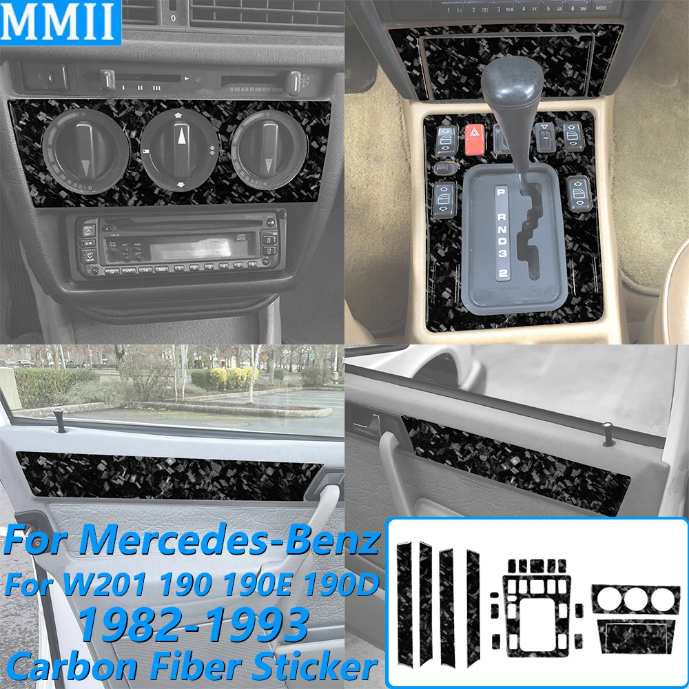For Mercedes-Benz W201 190 190E 190D 1982-1993 Car Accessories Forged Carbon Fiber Door Gear Shift AC Panel Set Trim Sticker