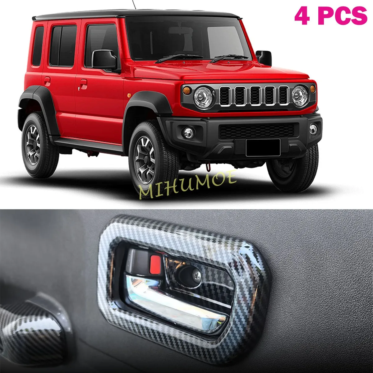 

4 шт., внутренняя дверная ручка из углеродного волокна, чаша, рамка, накладка для Suzuki Jimny 2019 2020 2021 2022 2023 2024 2025, аксессуары